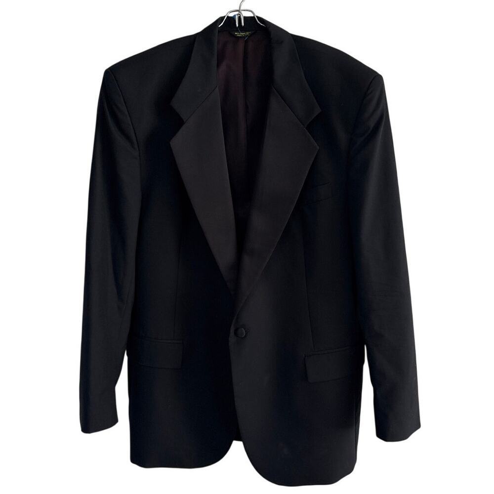 Pierre Balmain Black Tuxedo Jacket Vintage Made USA 44L Wool Satin Lapel 70s